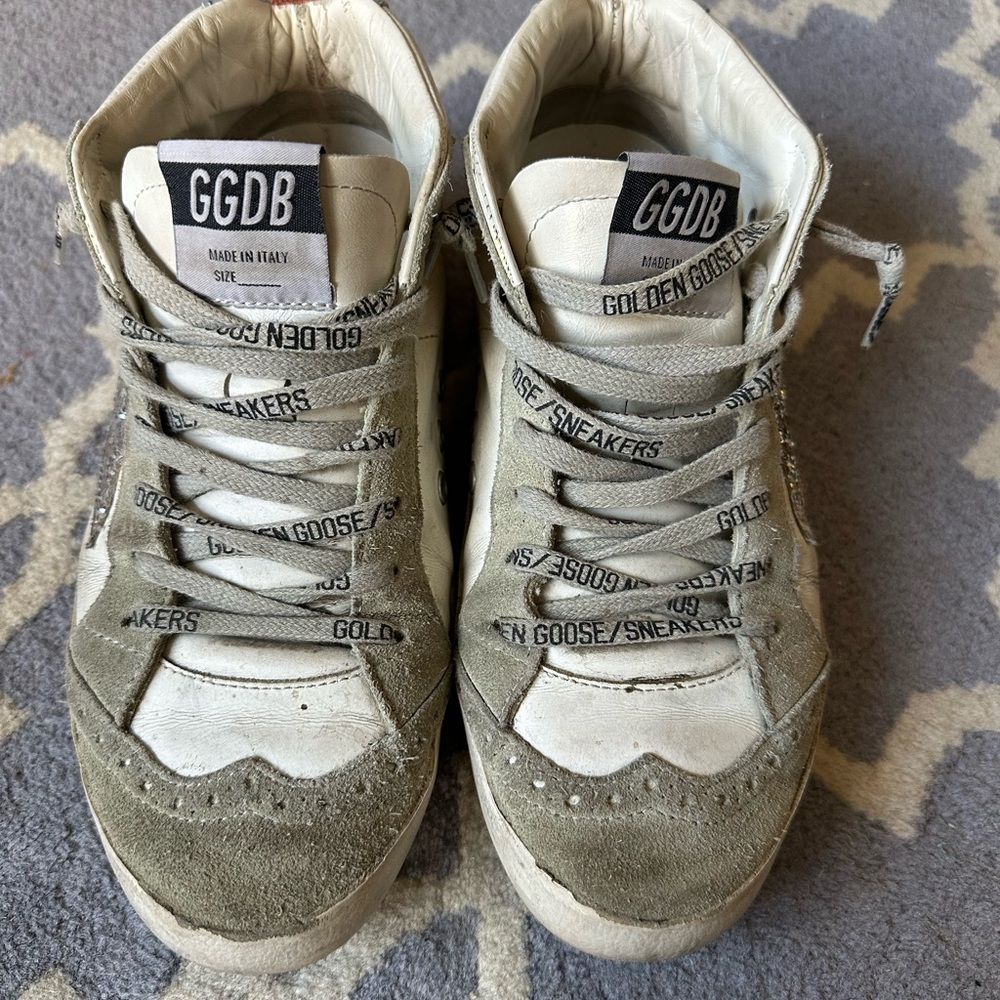 Golden Goose Women’s Deluxe Brand Mid Star Python Silver Glitter Sneakers - Picture 2 of 10